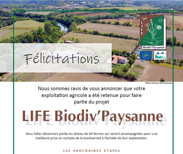 LIFE Biodiv'Paysanne Courrier Félicitations Fermes